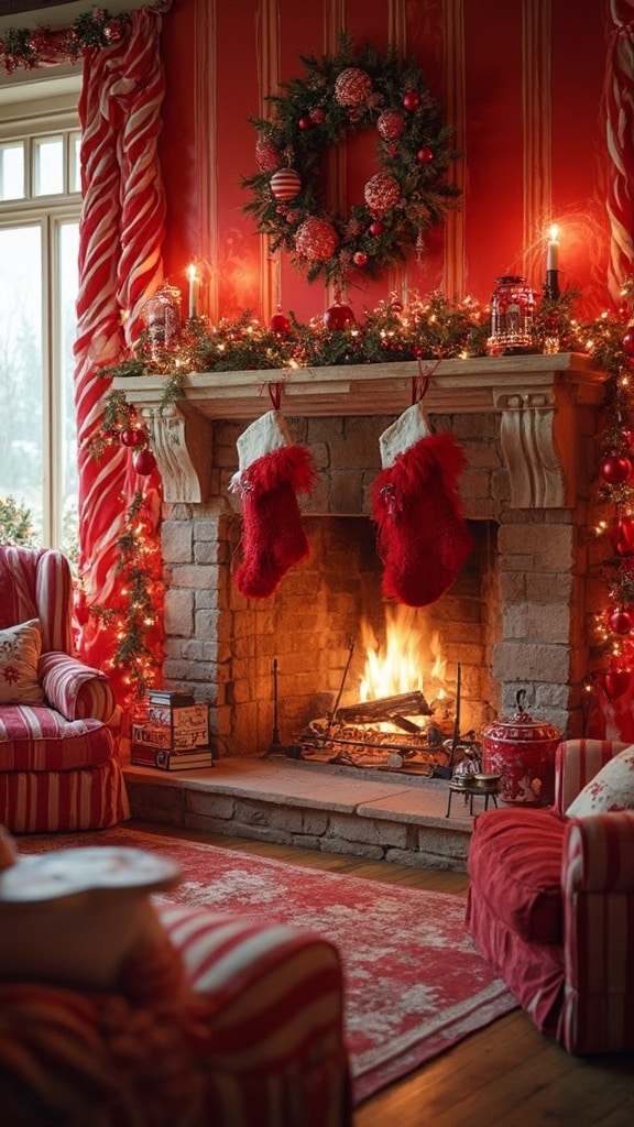 Peppermint Stripe Delight Fireplace Decor