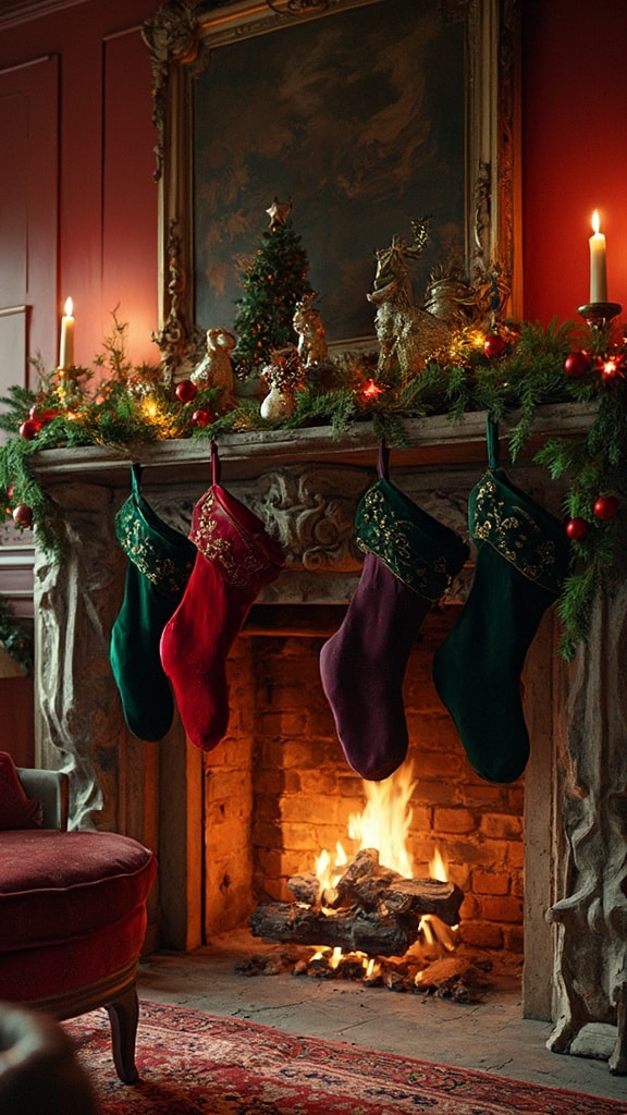 Emerald and Jewel Tones Fireplace Decor