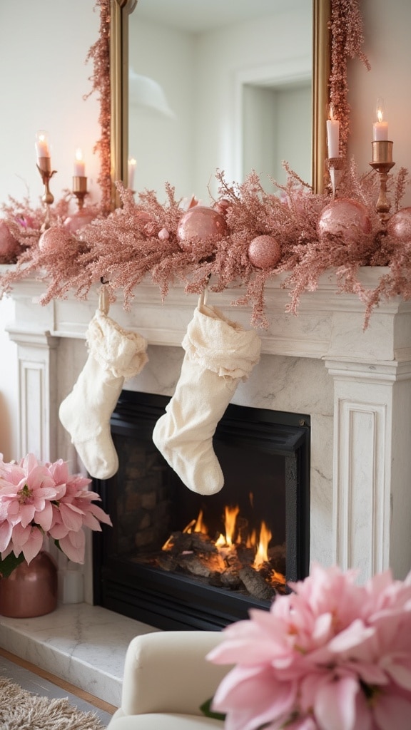 Copper and Blush Accents Fireplace Decor