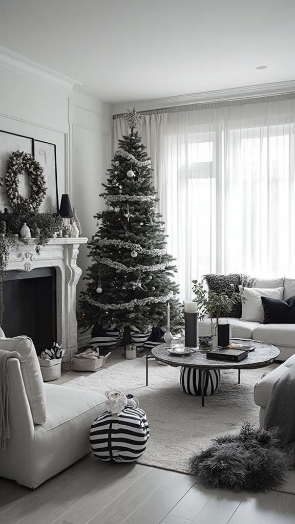 Black and white sophisticated Christmas decor