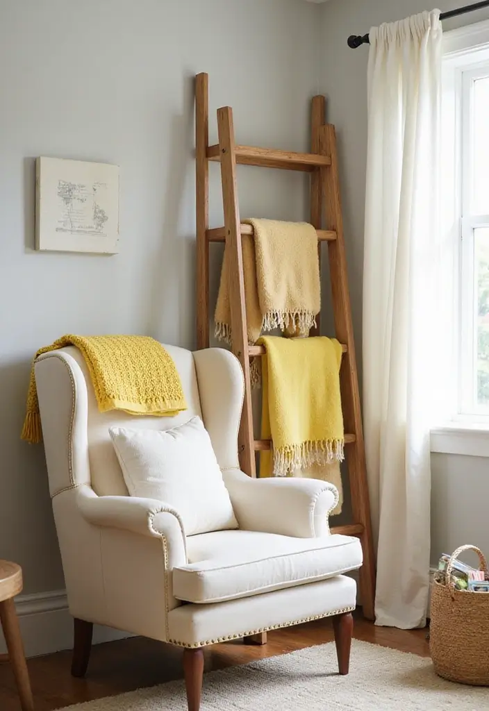 Wooden Blanket Ladder with Throws