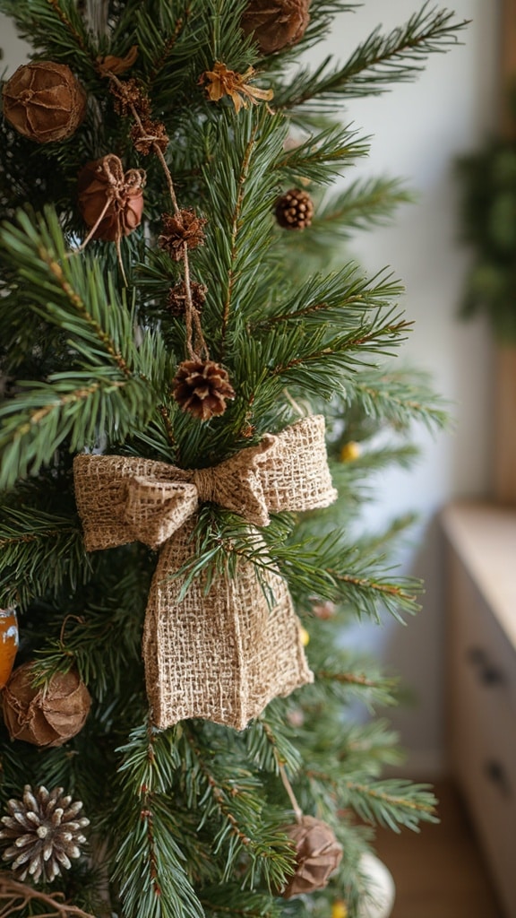 Rustic pine and burlap Christmas decorations