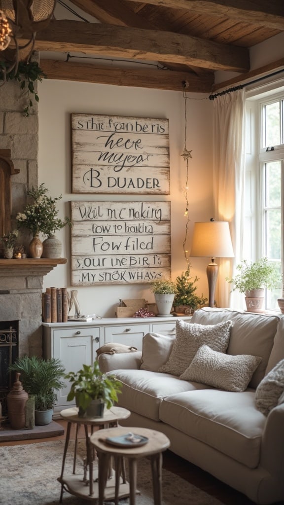 Distressed wooden Christmas signs with festive phrases