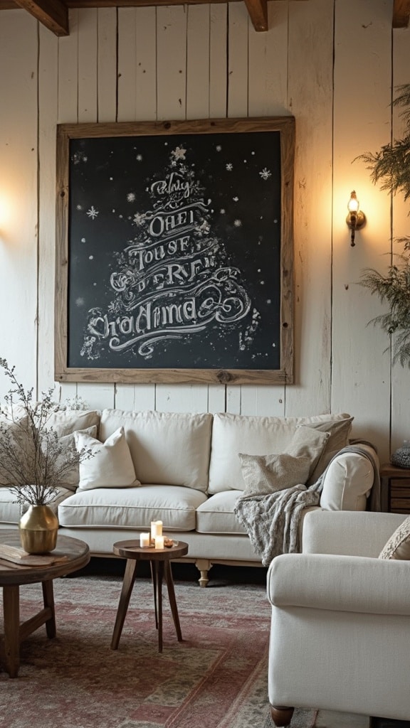 Chalkboard with Christmas message framed in distressed wood