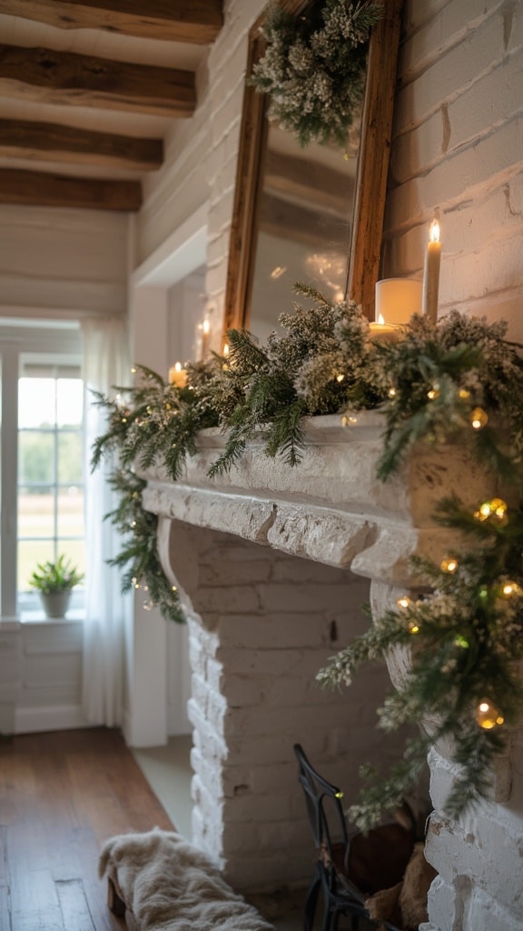 Wooden garland dusted with faux snow