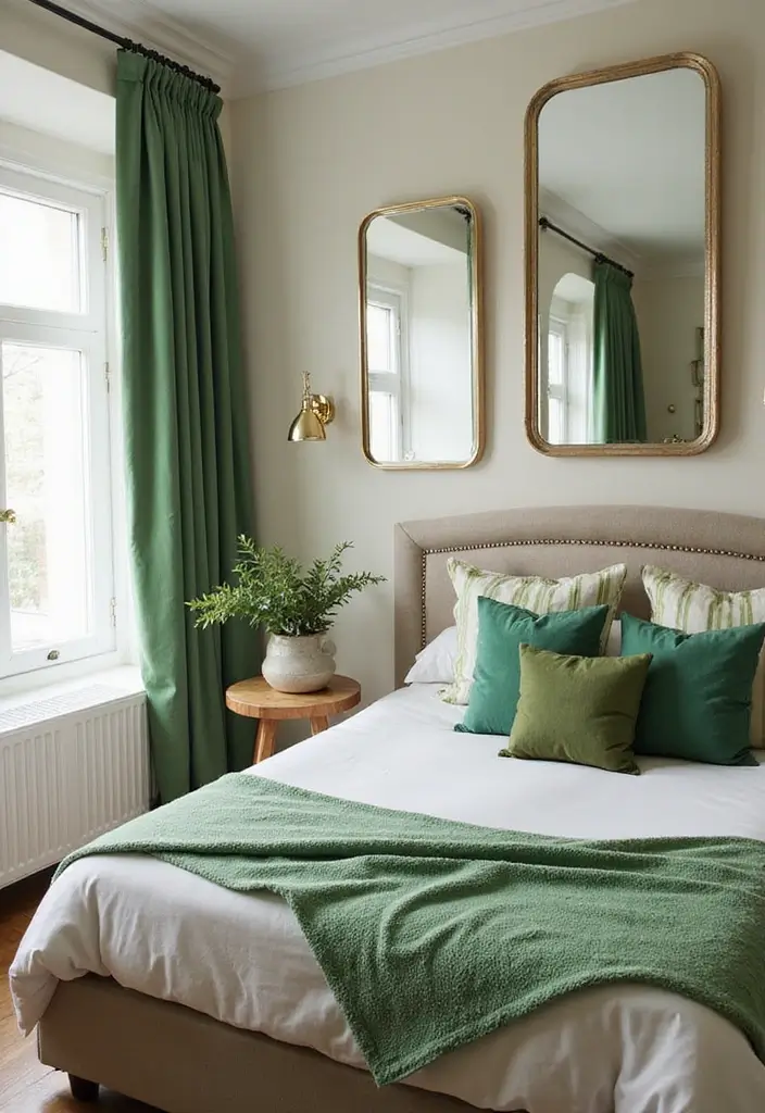 Green Accent Mirrors in Bedroom