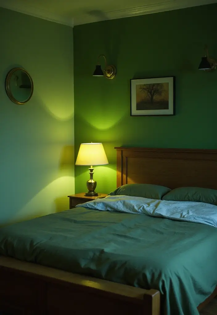 Green Accent Lighting in Bedroom
