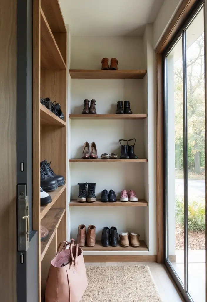 Shoe Shelves with Railing