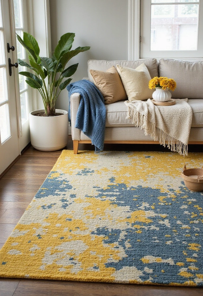 Yellow and Blue Throw Rugs