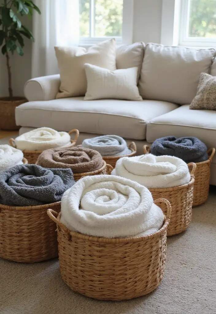 Blanket Rolls in Decorative Baskets