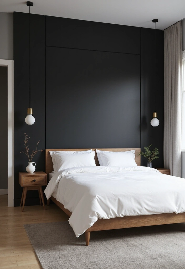 Minimalist Bedroom with Black Accent Wall