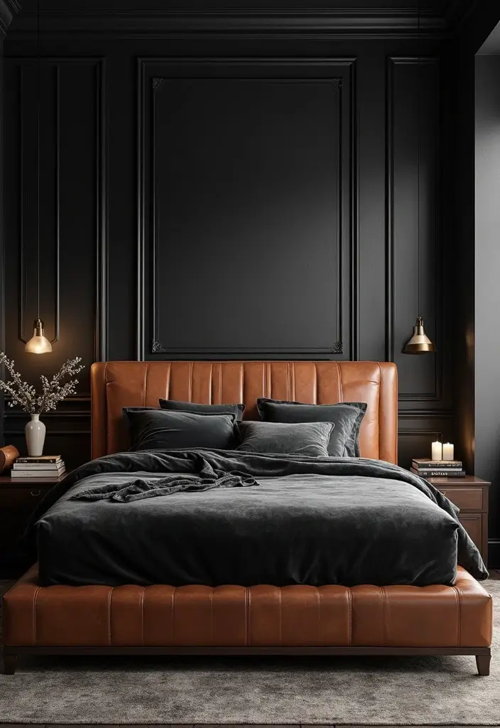 Luxurious Textured Bedroom with Black Accent Wall
