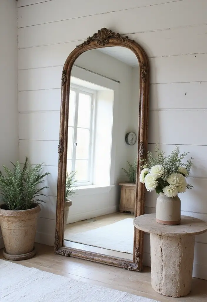 Vintage Mirrors in Farmhouse Bedroom