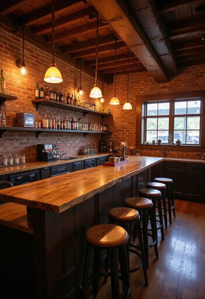 Rustic basement bar perfect for game day with live-edge countertop