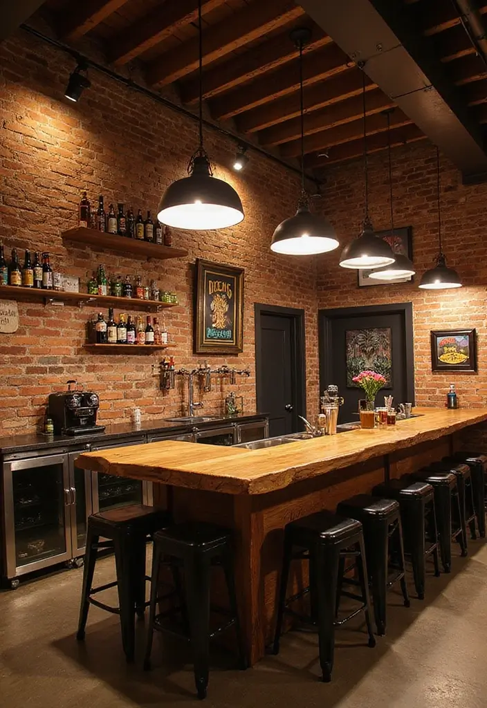Rustic craft beer bar with live-edge countertop