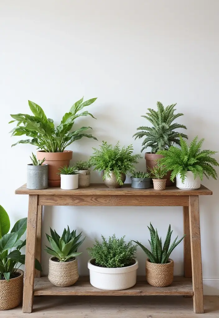 Green plants on console table