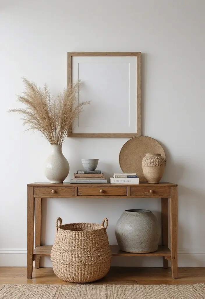 Textural elements on console table