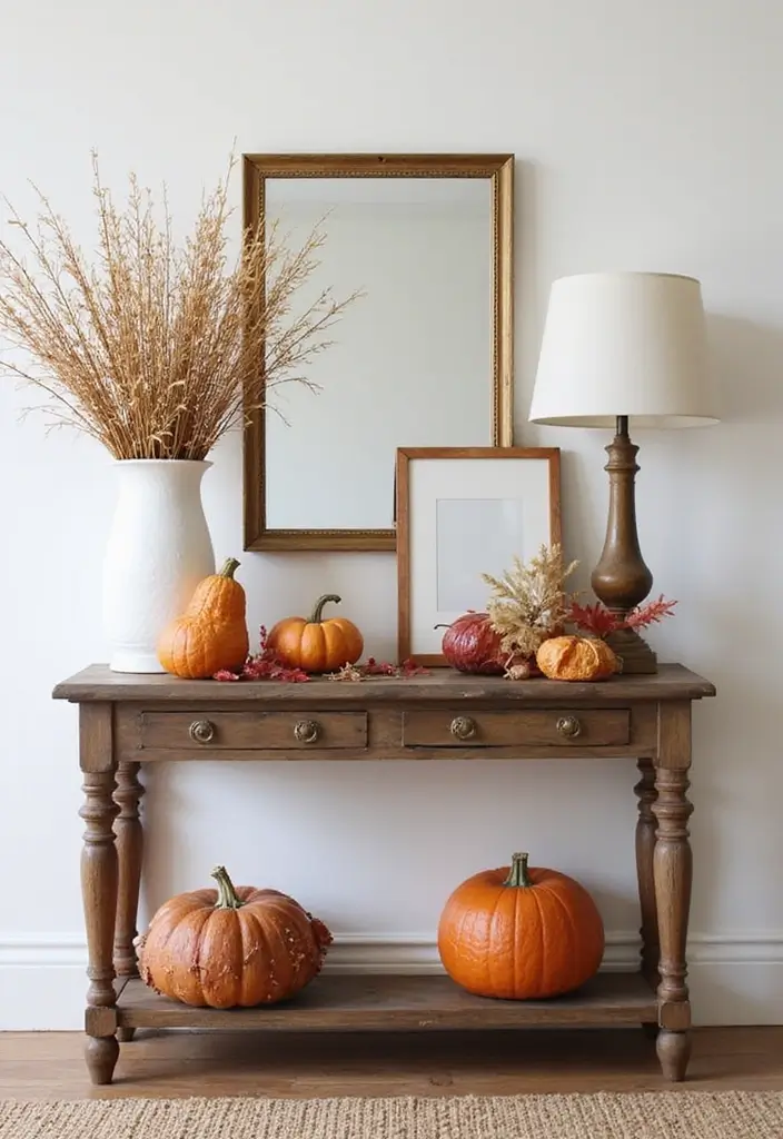 Seasonal decor on console table