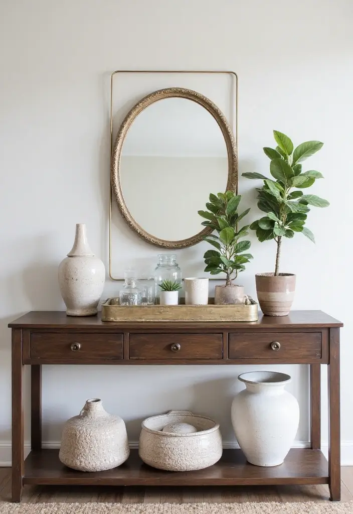 Decorative tray on console table