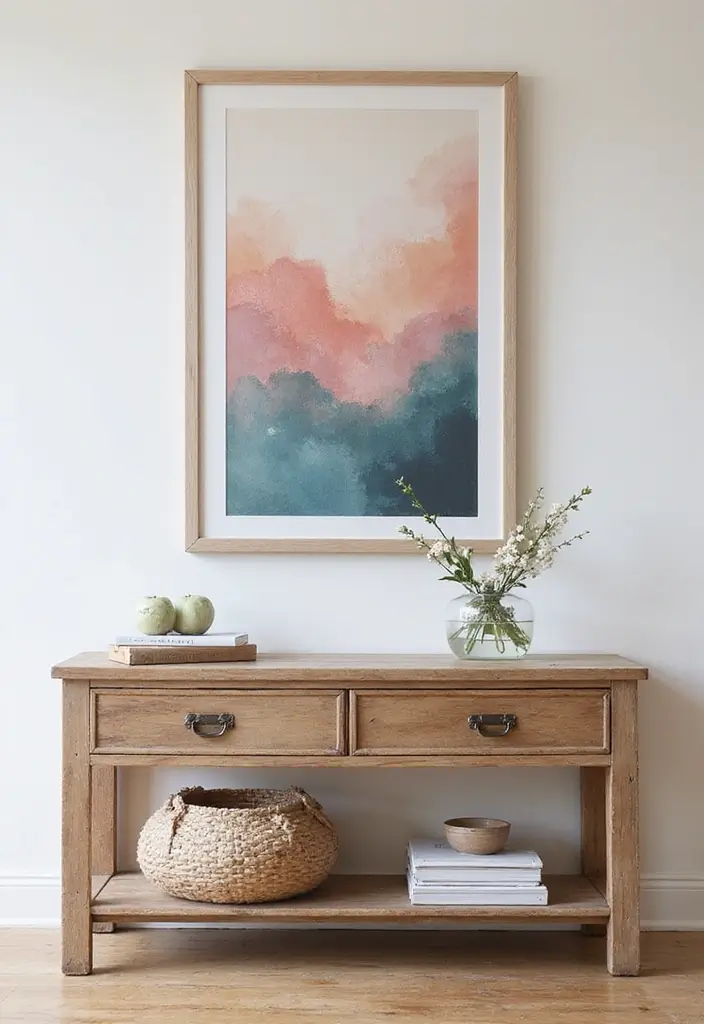 Wall art and shelves above console