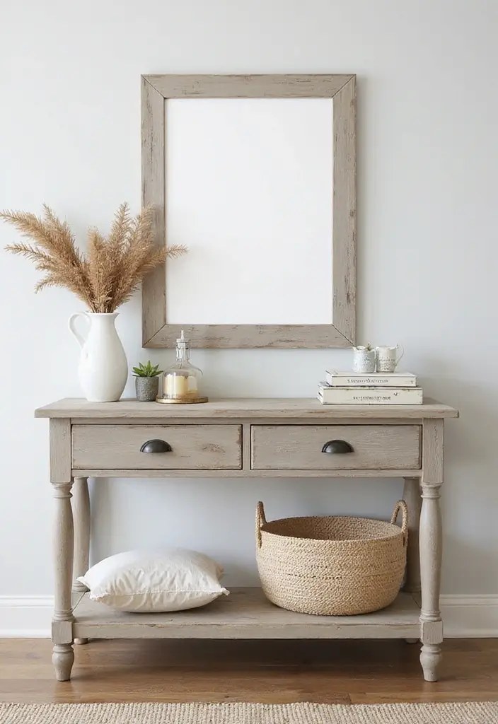 Coastal decor on console table