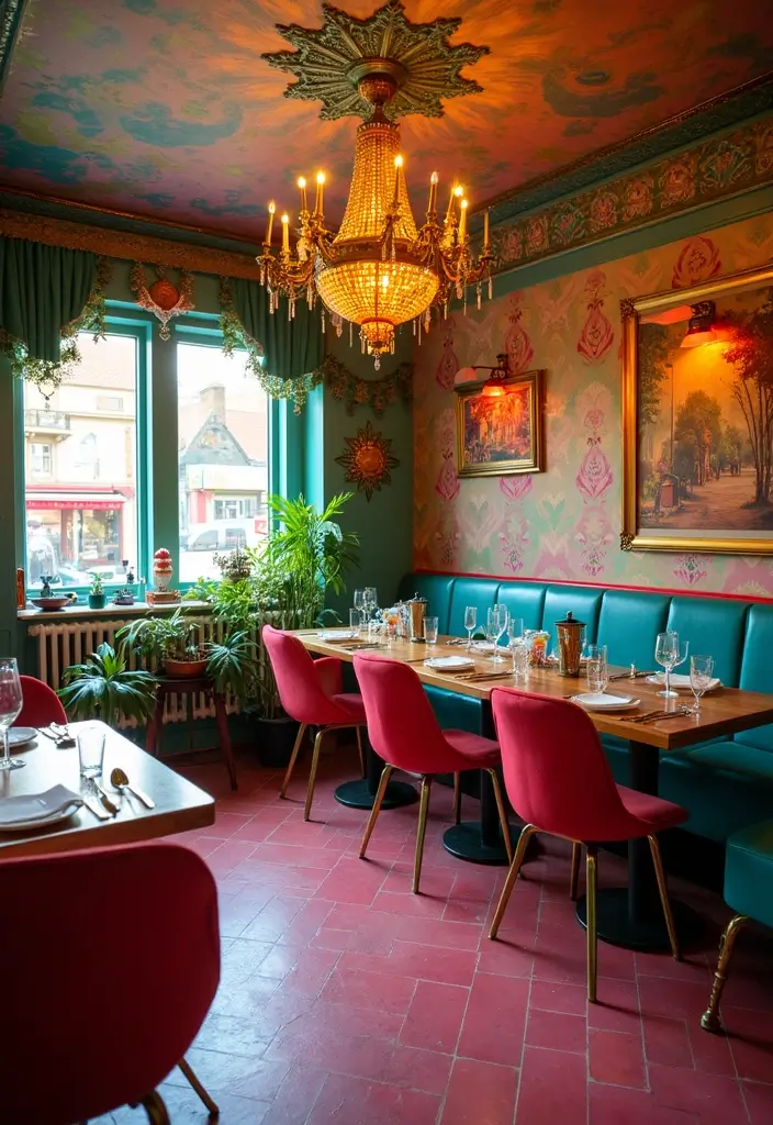 Vibrant Colorful Accent Brass Chandelier