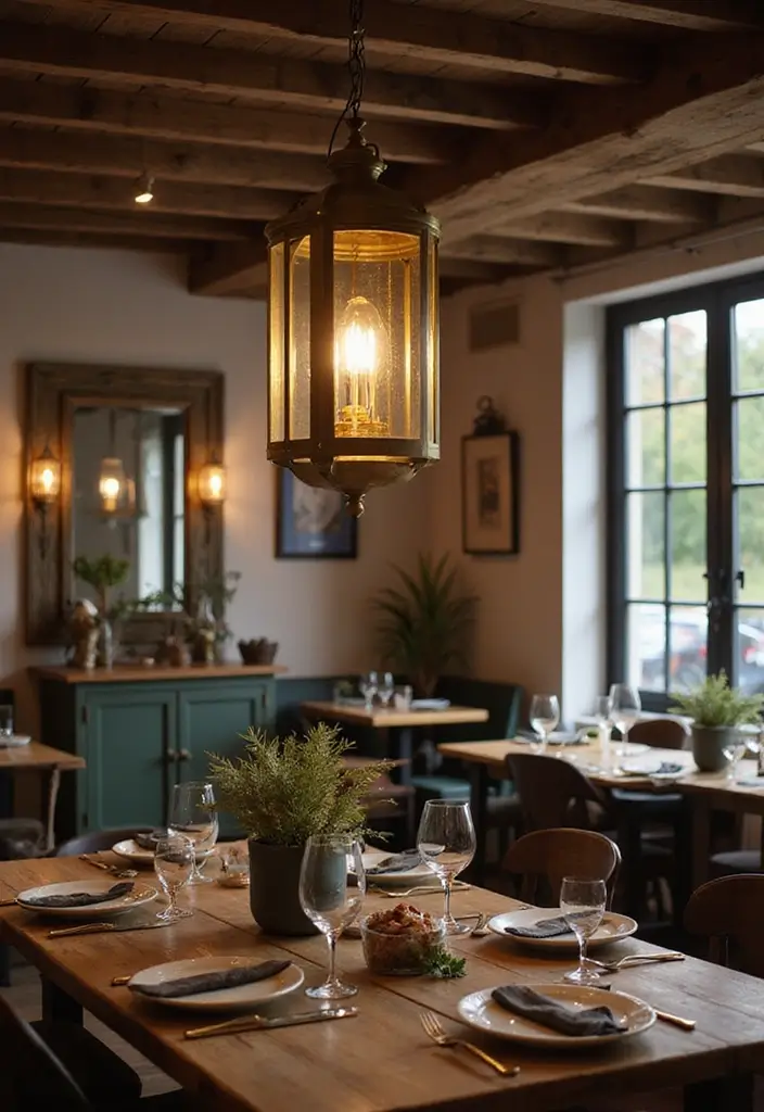 Modern Lantern Style Brass Chandelier