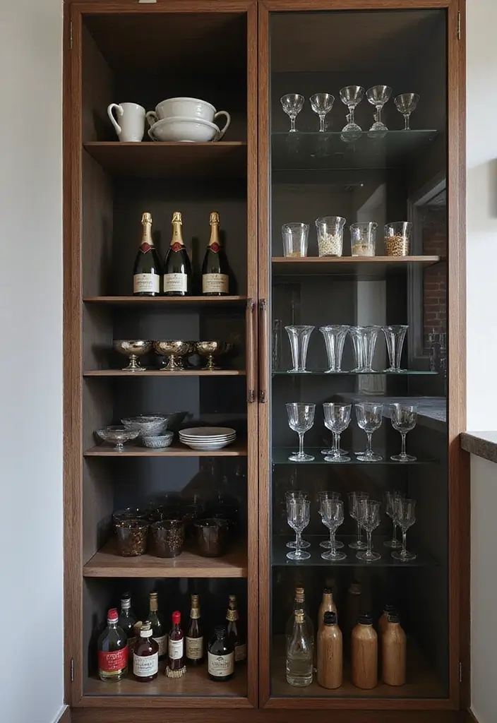 Organized smoked-glass cabinet with storage solutions