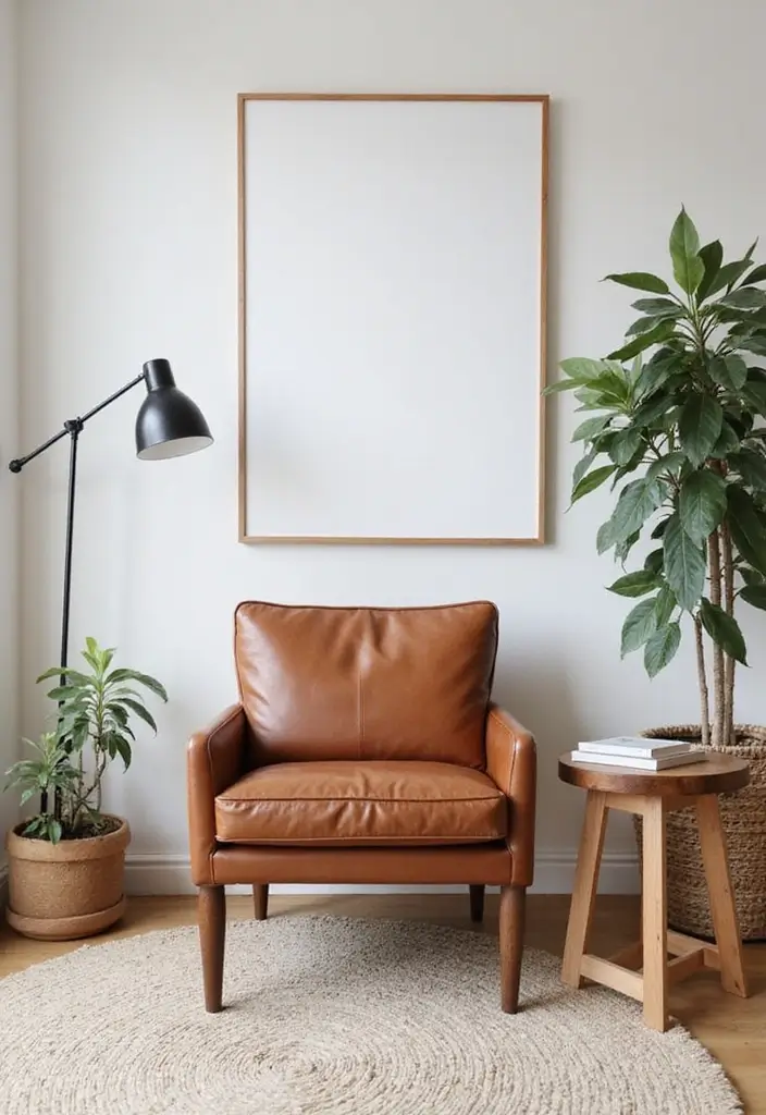 Scandinavian Living Room with Statement Wall Art and Leather Chair