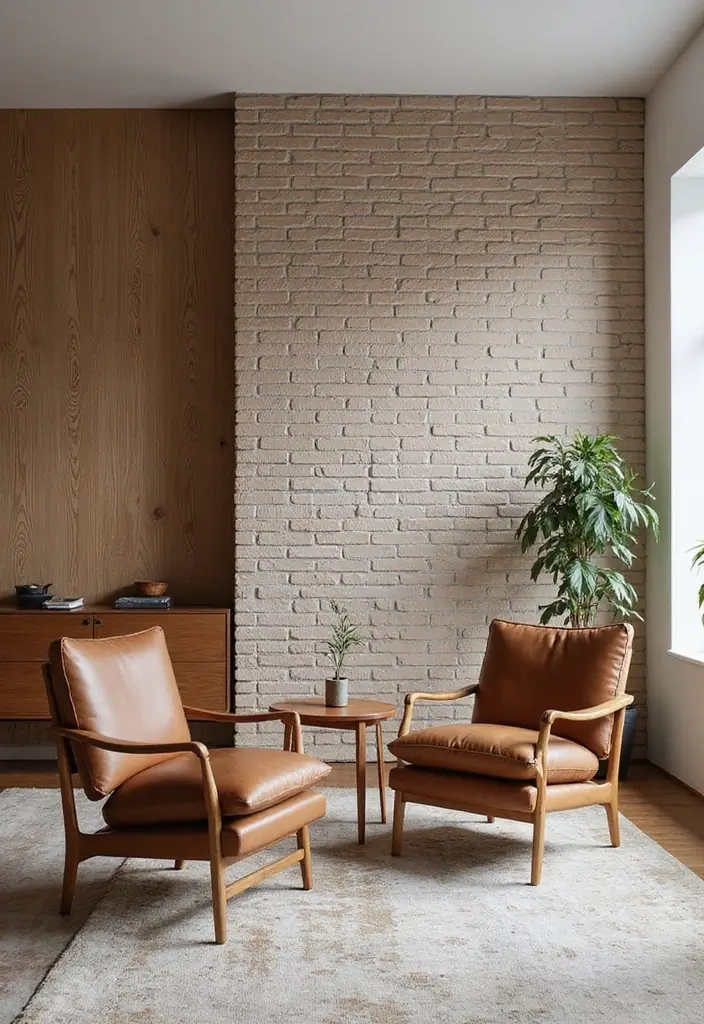 Scandinavian Living Room with Textured Walls and Leather Chair