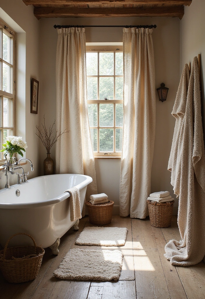 Soft Textured Fabrics in Rustic Bathroom