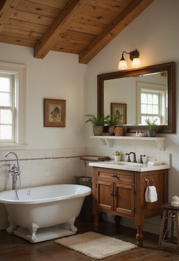 Charming Vintage Fixtures in Rustic Bathroom