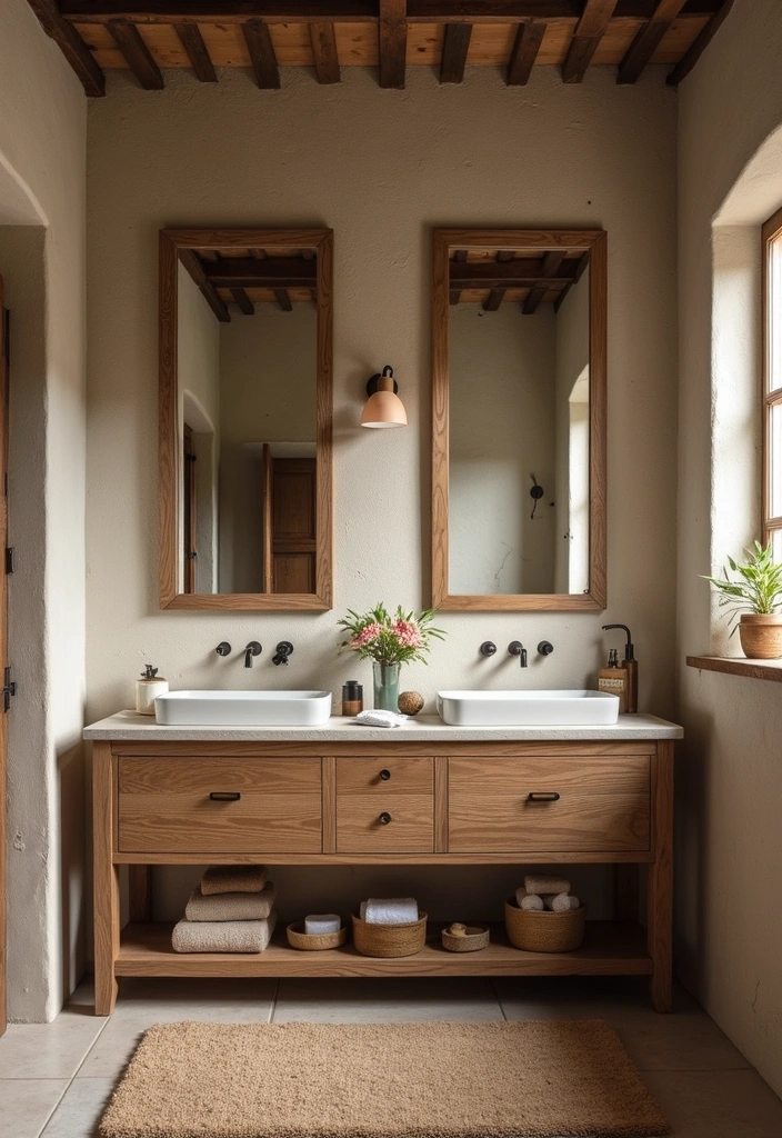 Statement Mirrors in Rustic Bathroom