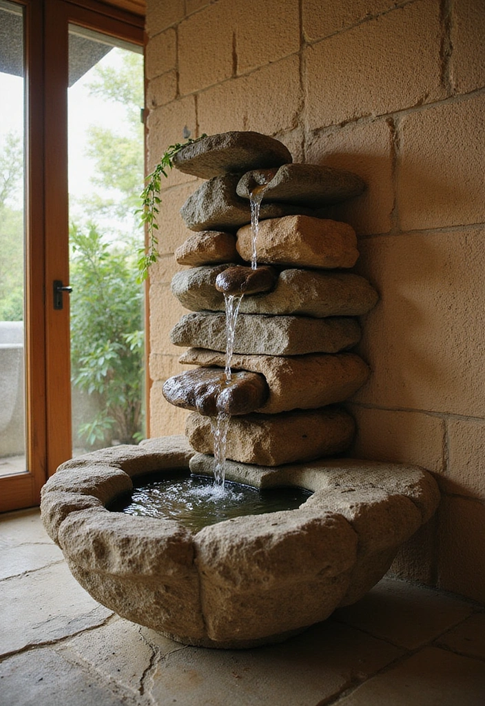 Soothing Water Features in Rustic Bathroom