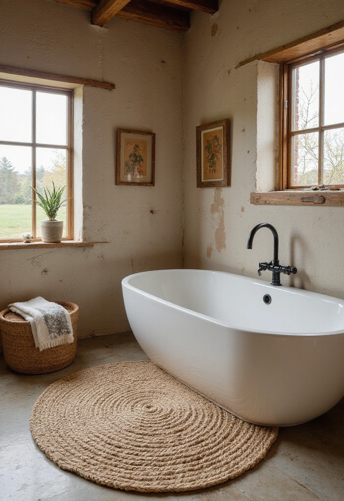 Soft Cozy Bath Mats in Rustic Bathroom
