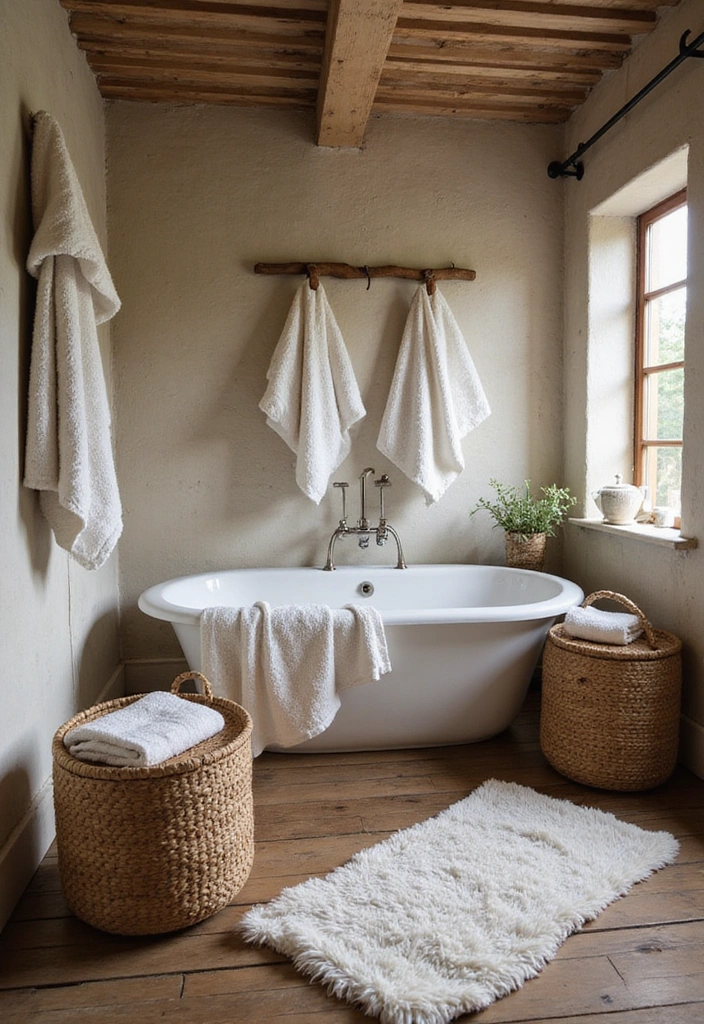 Cozy Textiles in Rustic Bathroom