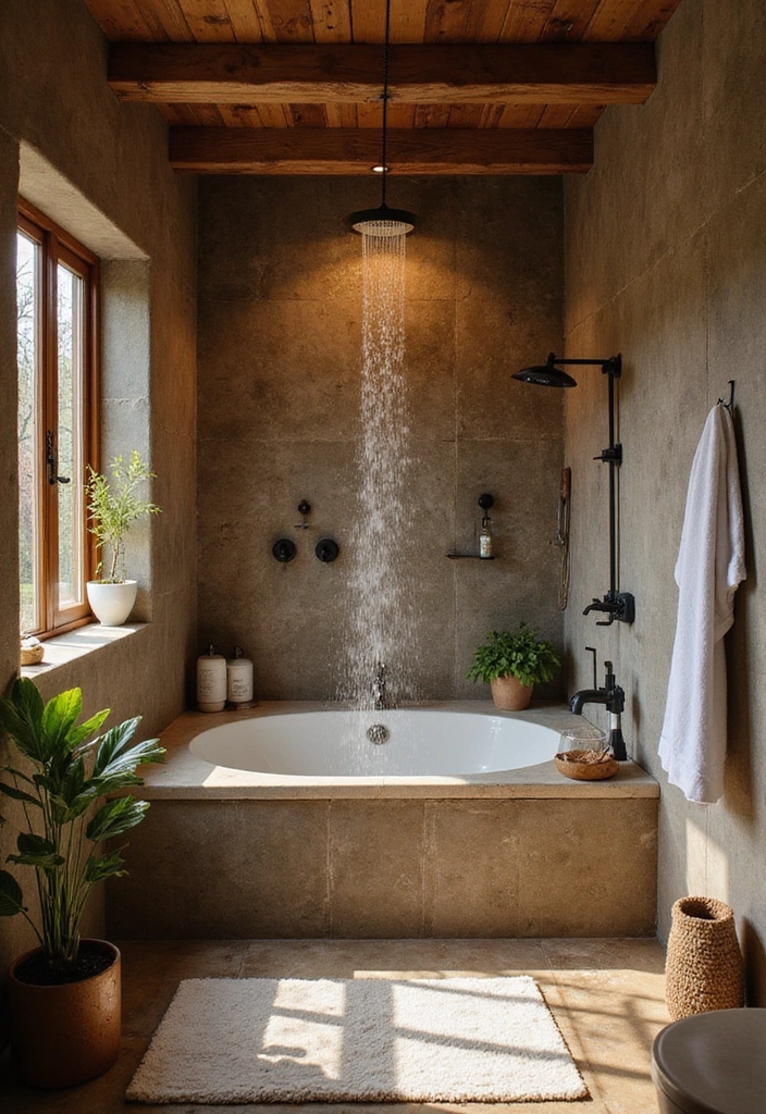 Spa-Like Features in Rustic Bathroom