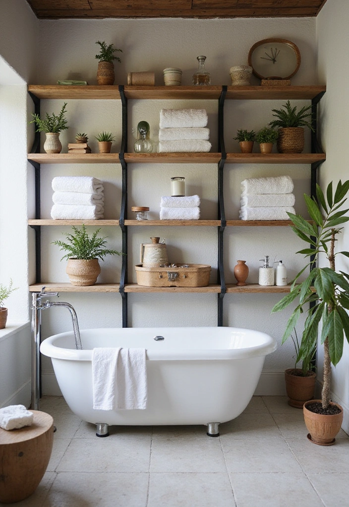 Open Shelving in Rustic Bathroom