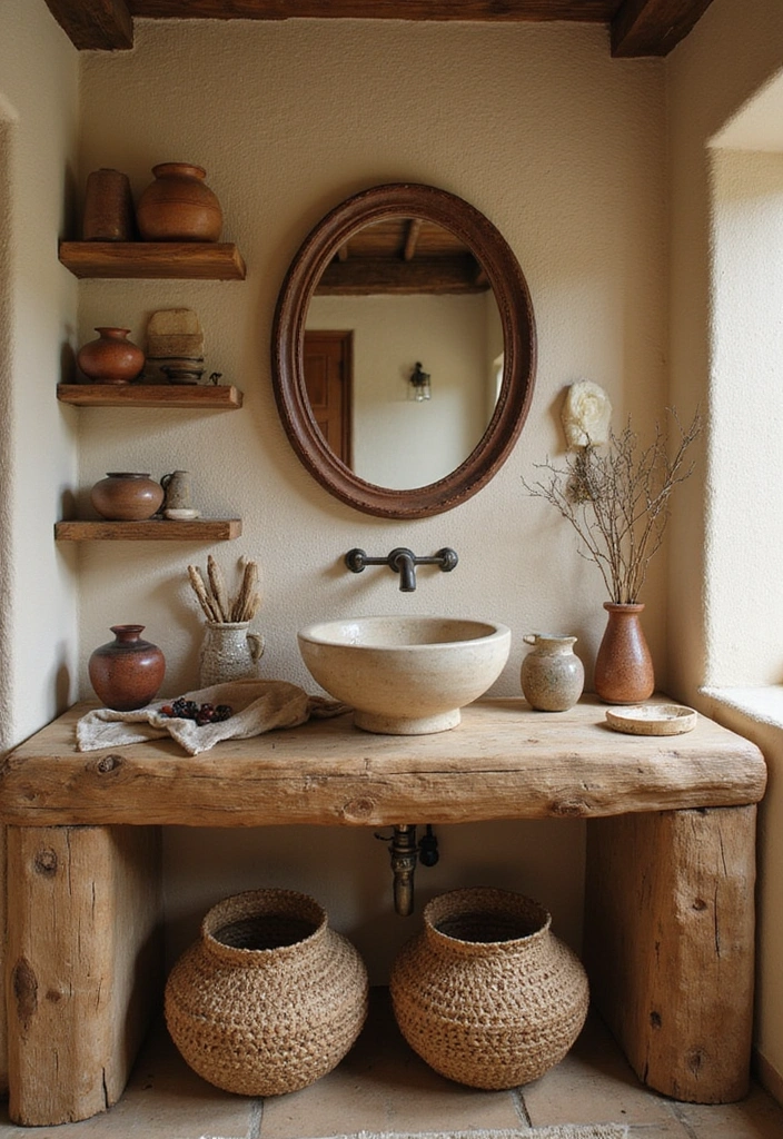Handcrafted Accessories in Rustic Bathroom