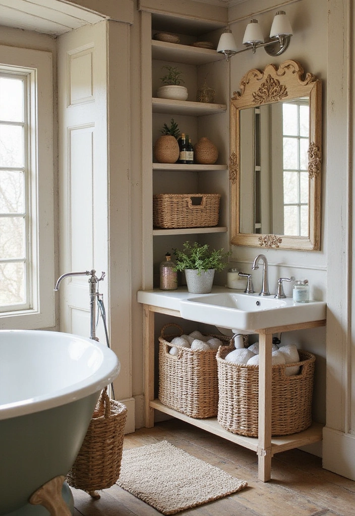 Smart Storage Solutions in Rustic Bathroom