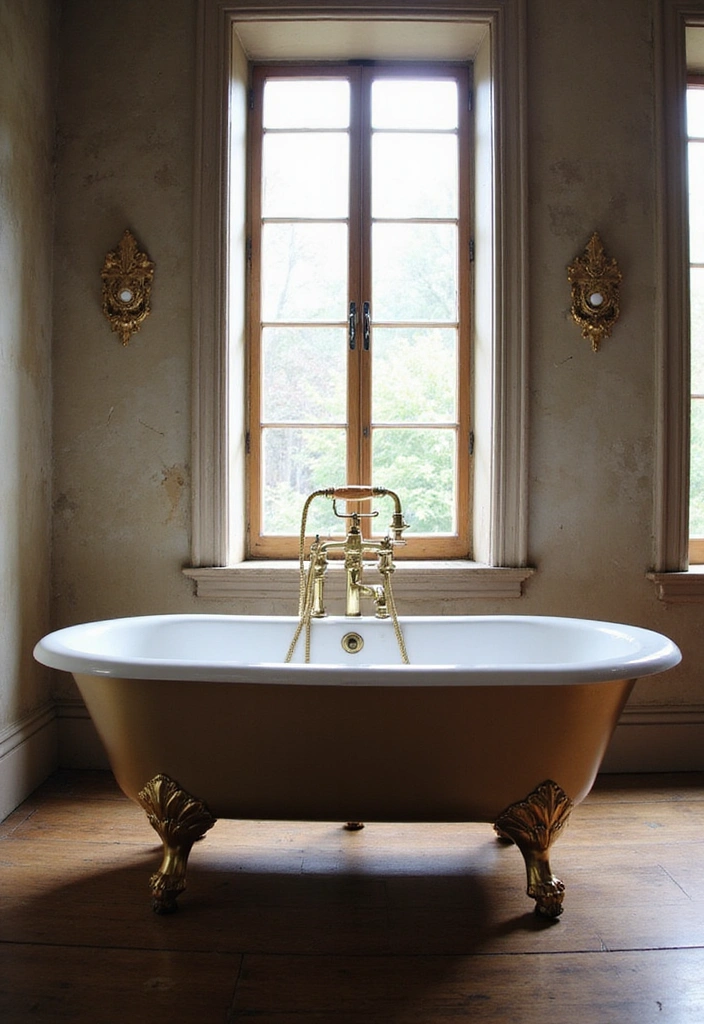 Vintage Clawfoot Bathtub in Industrial Bathroom