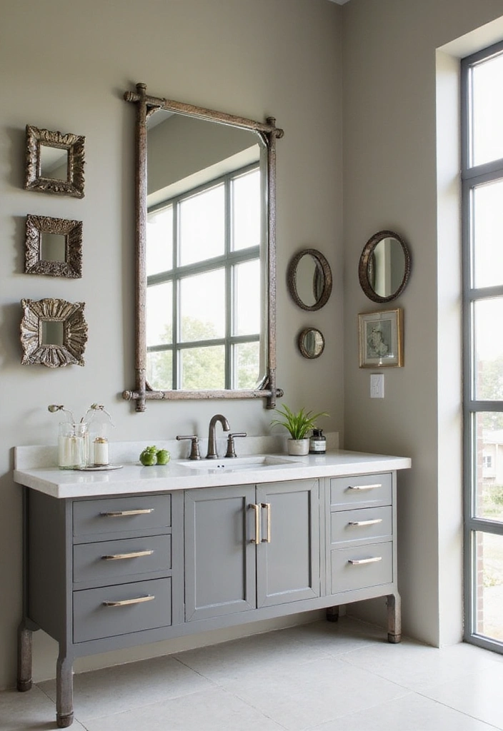 Statement Mirrors in Industrial Bathroom