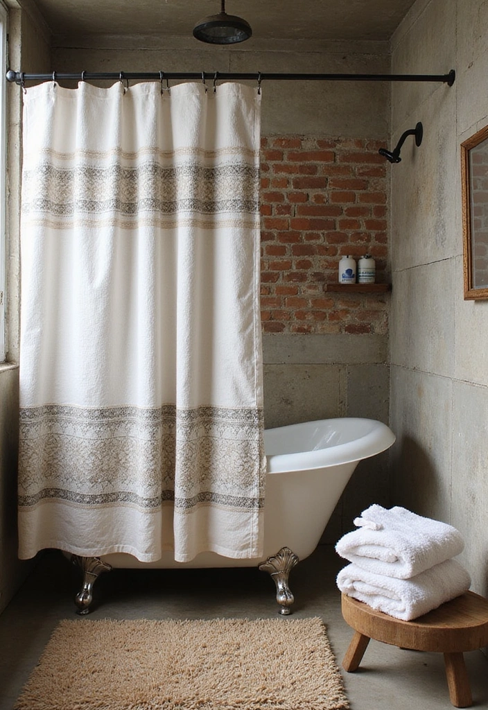Layered Textiles in Industrial Bathroom