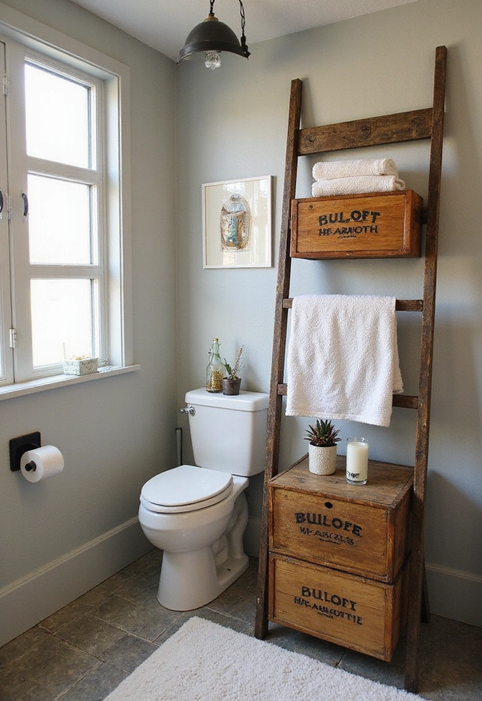 Upcycled Decor in Industrial Bathroom