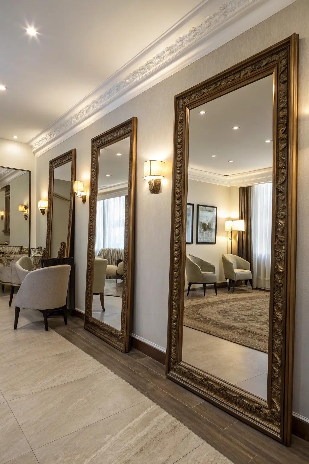 Mirrors enhancing the brightness and spaciousness of a room.
