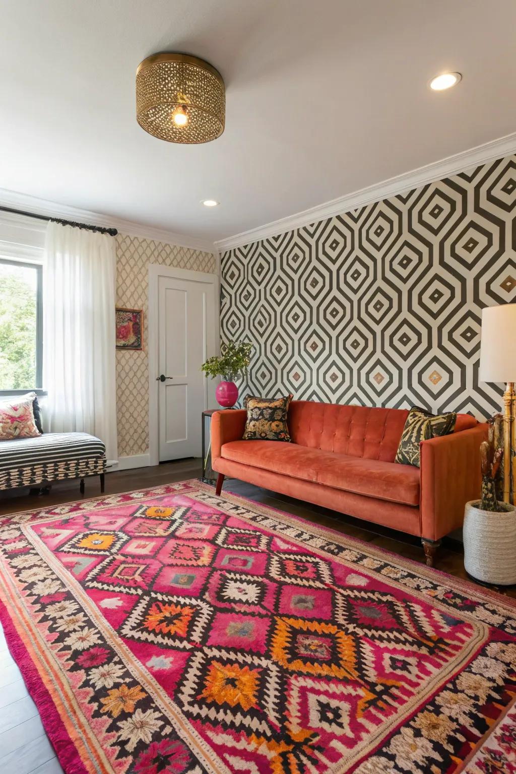 A room featuring bold patterned decor for a striking effect.