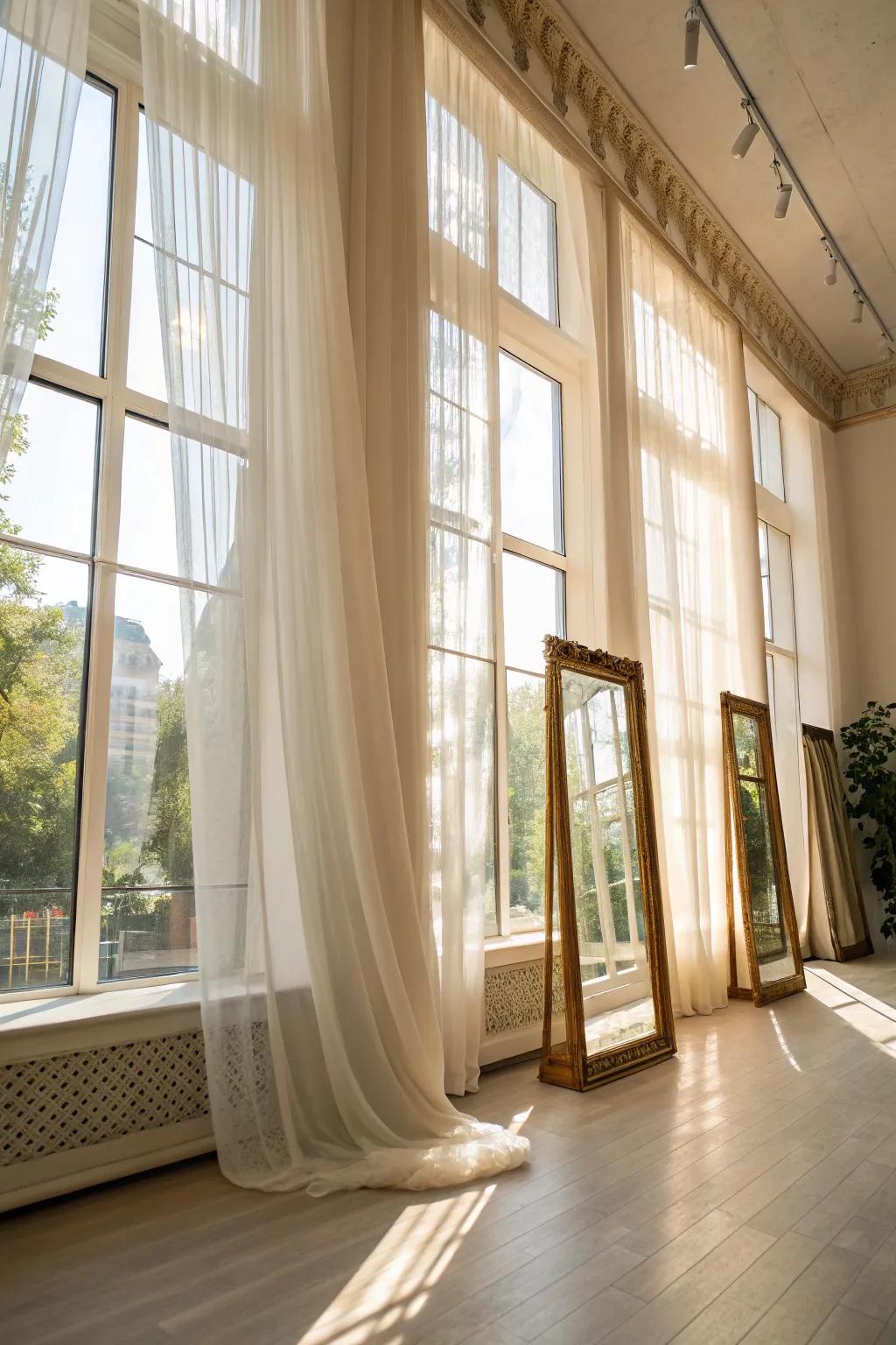 A sunlit room with an airy and open atmosphere.