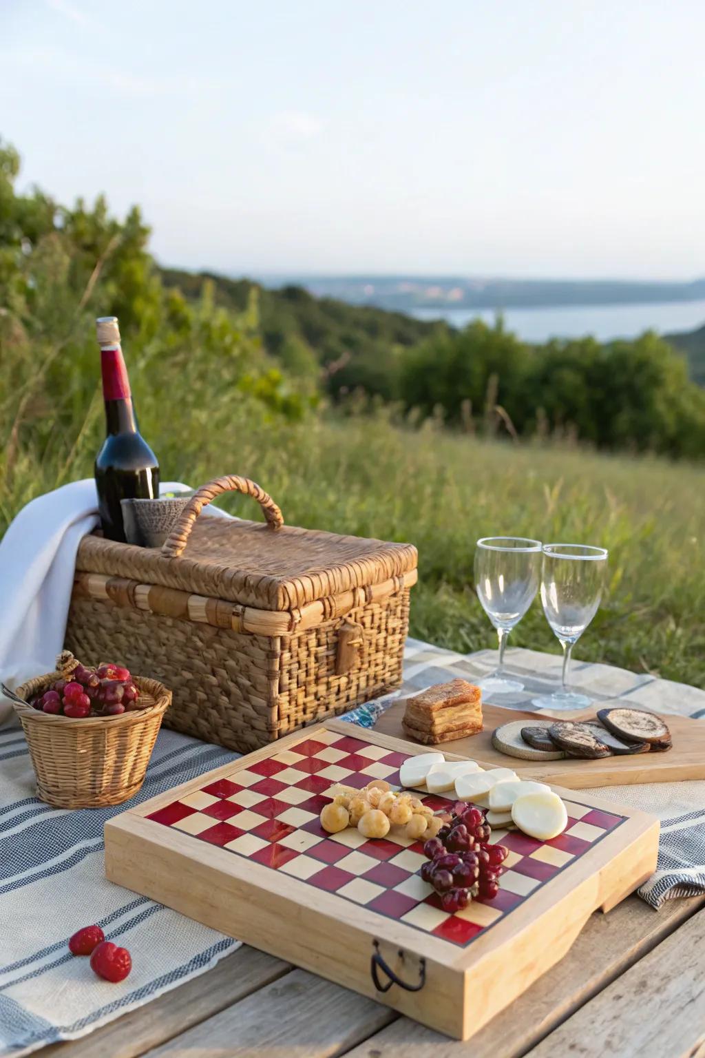 A picnic-themed board with checkered patterns and picnic essentials.