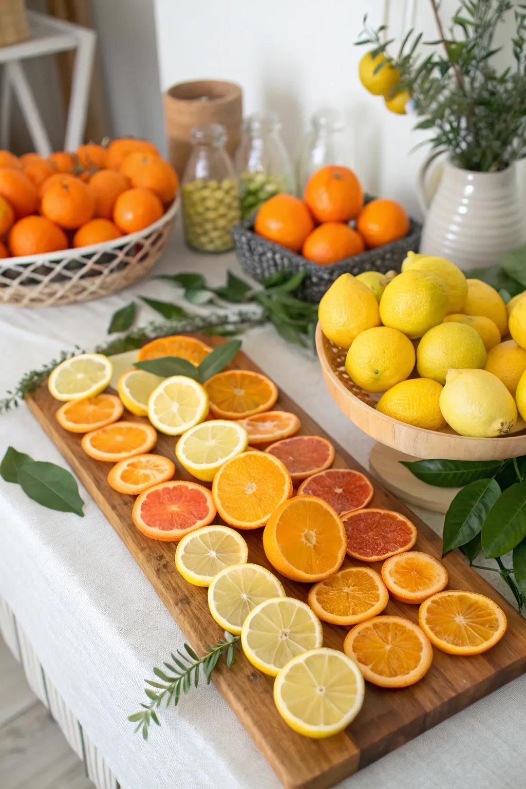 A refreshing citrus-themed board featuring oranges and lemons.