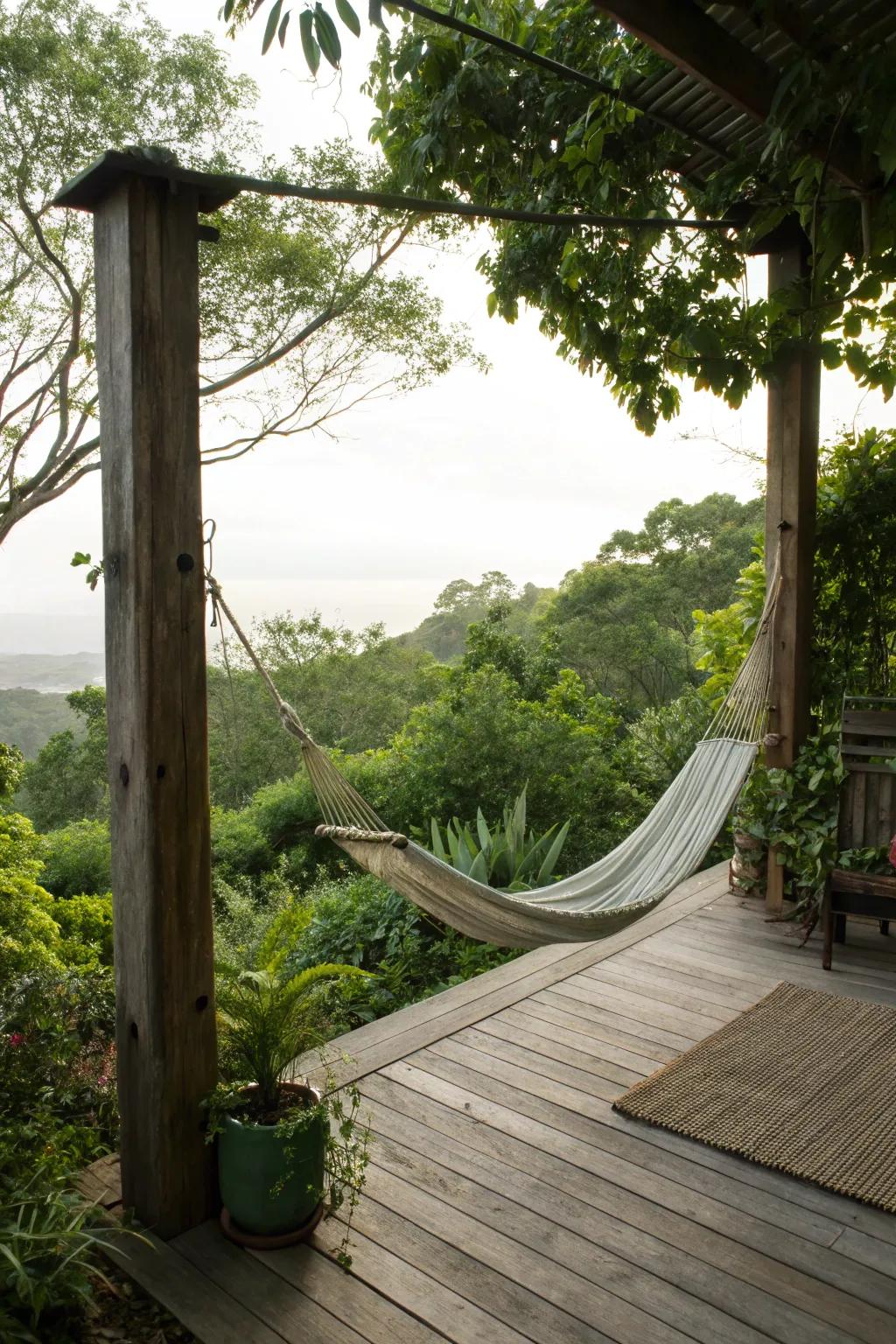 A hammock offers a peaceful lounging option on your deck.